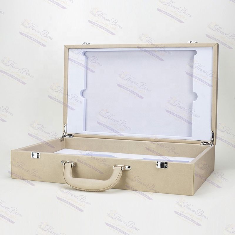 Wooden Leather Box with Handle (Suitcase Style)