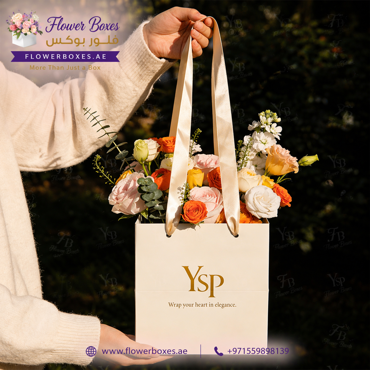 Floral Paper Bag with Long Ribbon Handles