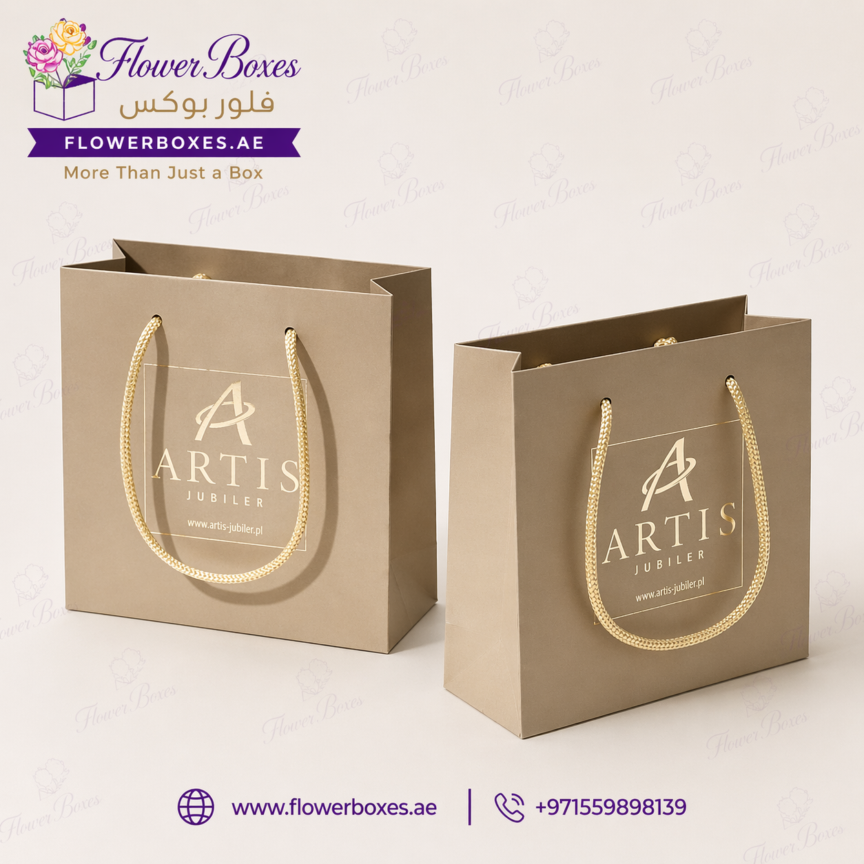 Luxury Retail Paper Bag with Gold Texture & Rope