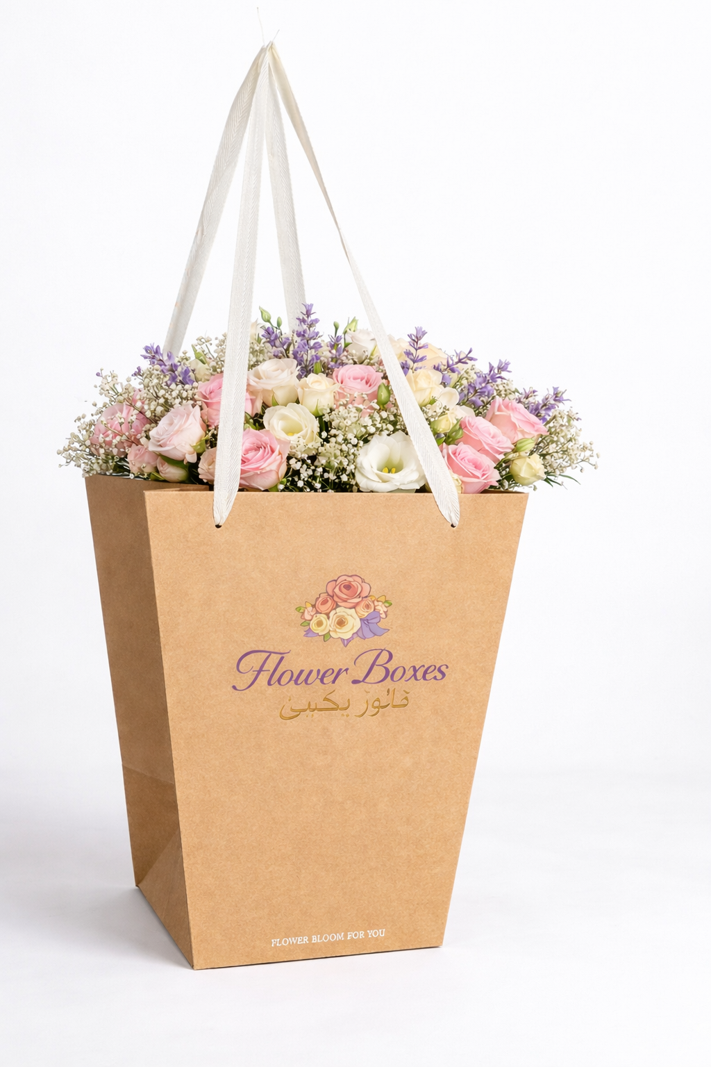 V Shape Kraft Bag, Flower Kraft Paper Bag